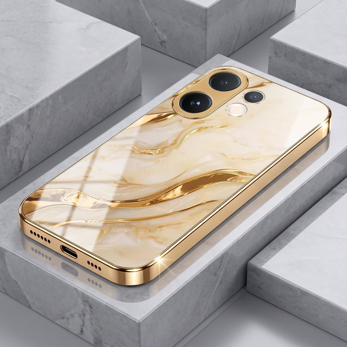 Vivo V60e 5G Marvel Texture Gold Electroplated Glass Phone Back Case