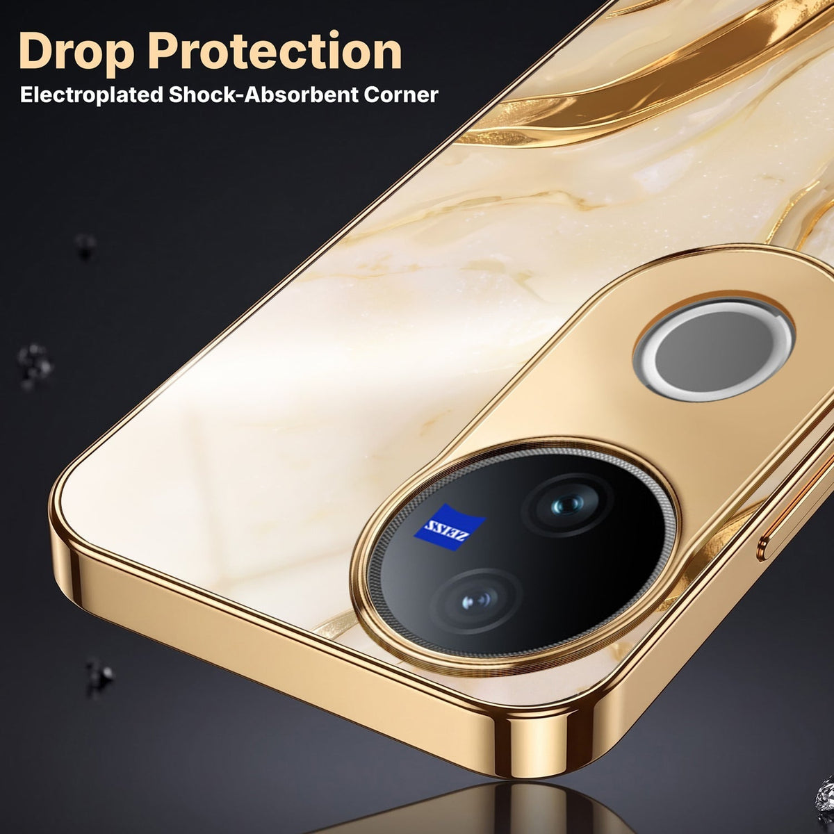 Vivo T4R 5G Marvel Texture Gold Electroplated Glass Phone Back Case