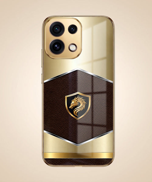 Oppo Reno 16C 5G Dragon Crest Gold Electroplated Glass Phone Back Case