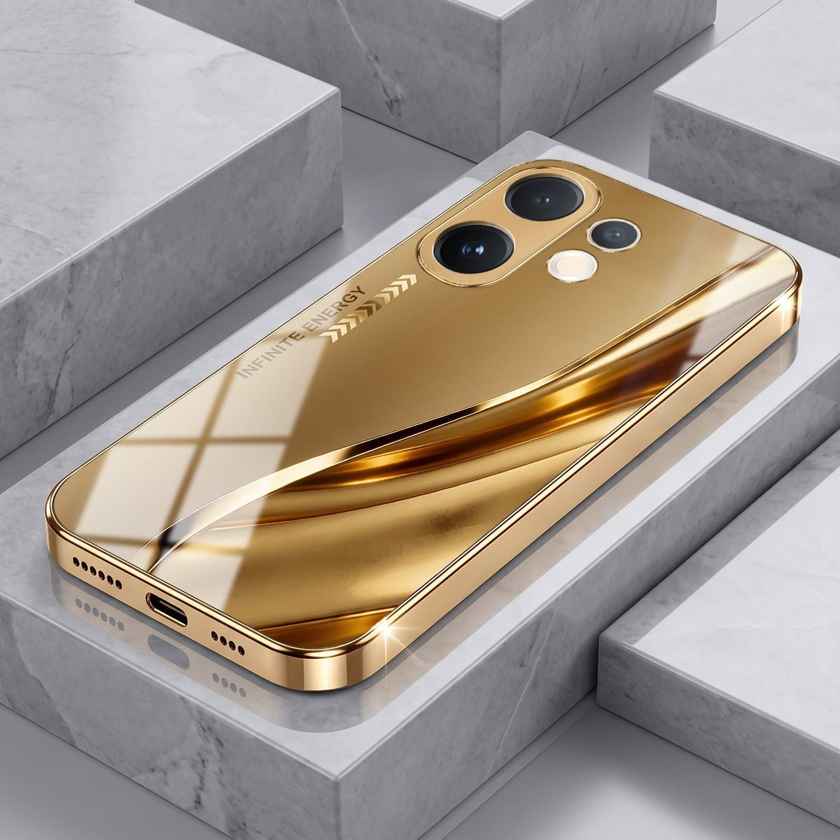 Vivo V60e 5G Luxury Infinity Energy Gold Electroplated Glass Phone Case