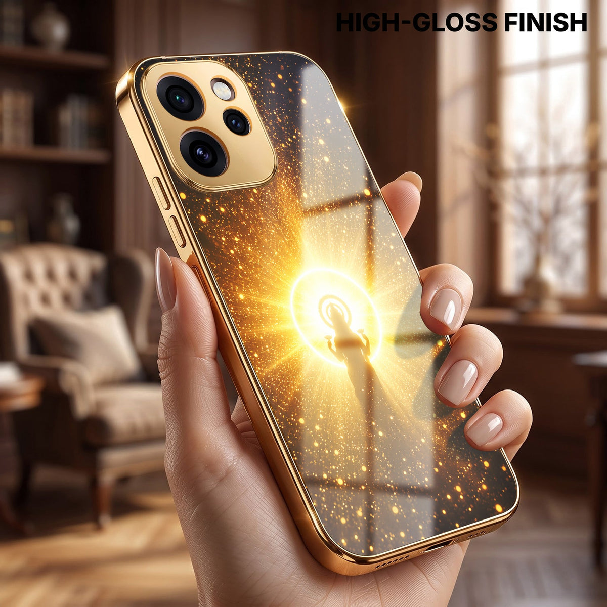 Oppo Reno 15 Pro Mini 5G Lakshmi Sacred Gold Electroplated Glass Phone Back Case