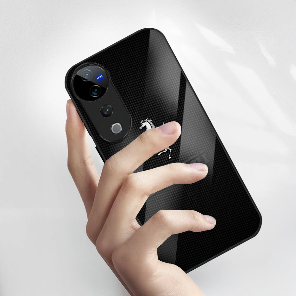Vivo V40 Pro 5G Premium Acrylic Shockproof Glass Back Case (Ferrari Carbon Fiber)