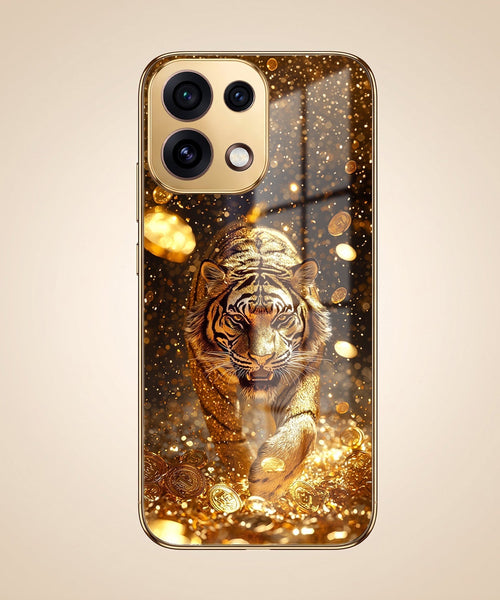Oppo Reno 16C 5G Luxury Tiger Gold Electroplated Glass Phone Back Case