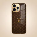 Oppo Reno 15 5G LV Brown Monogram Gold Electroplated Glass Phone Back Case