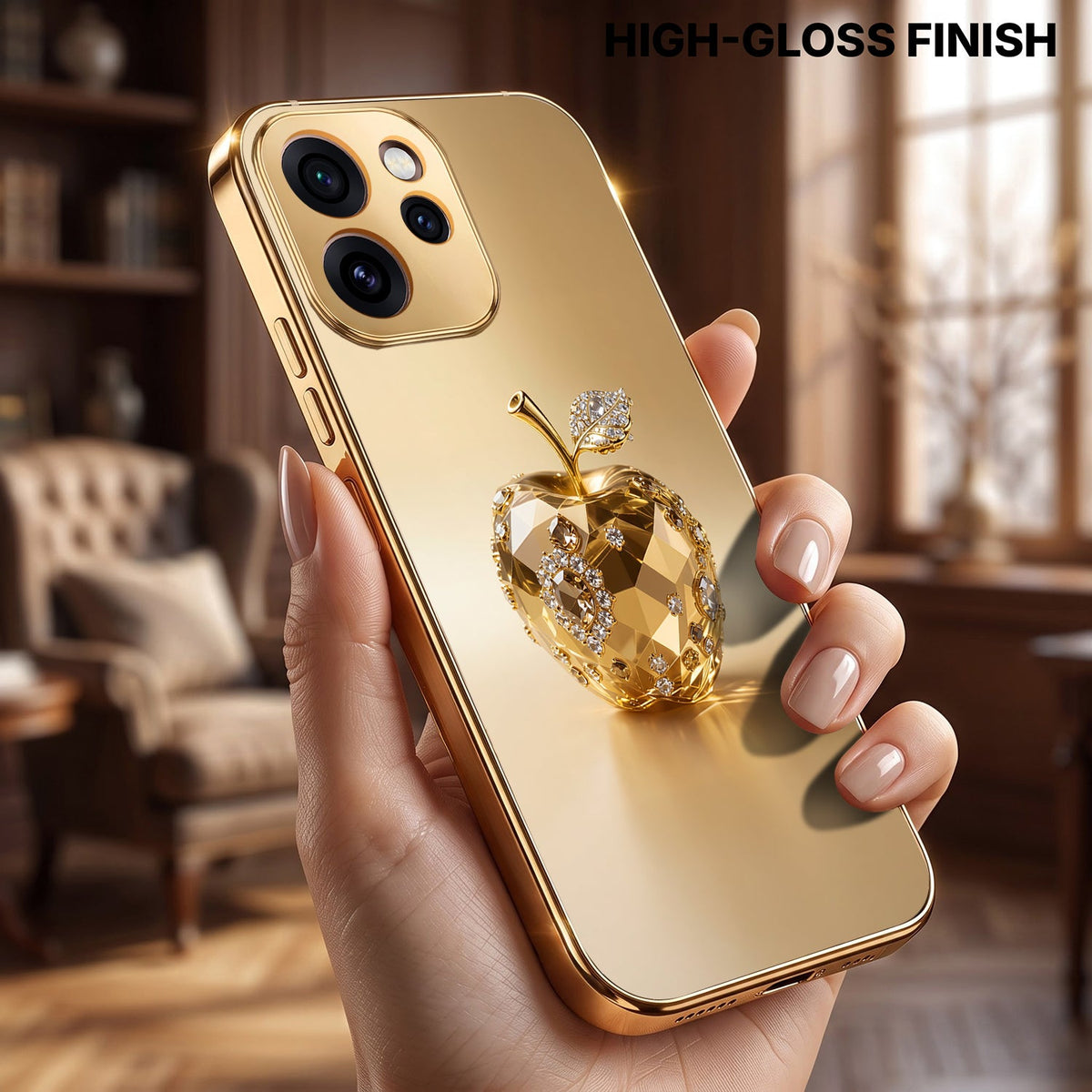 Oppo Reno 15 Pro Mini 5G Golden Apple Gold Electroplated Glass Phone Back Case