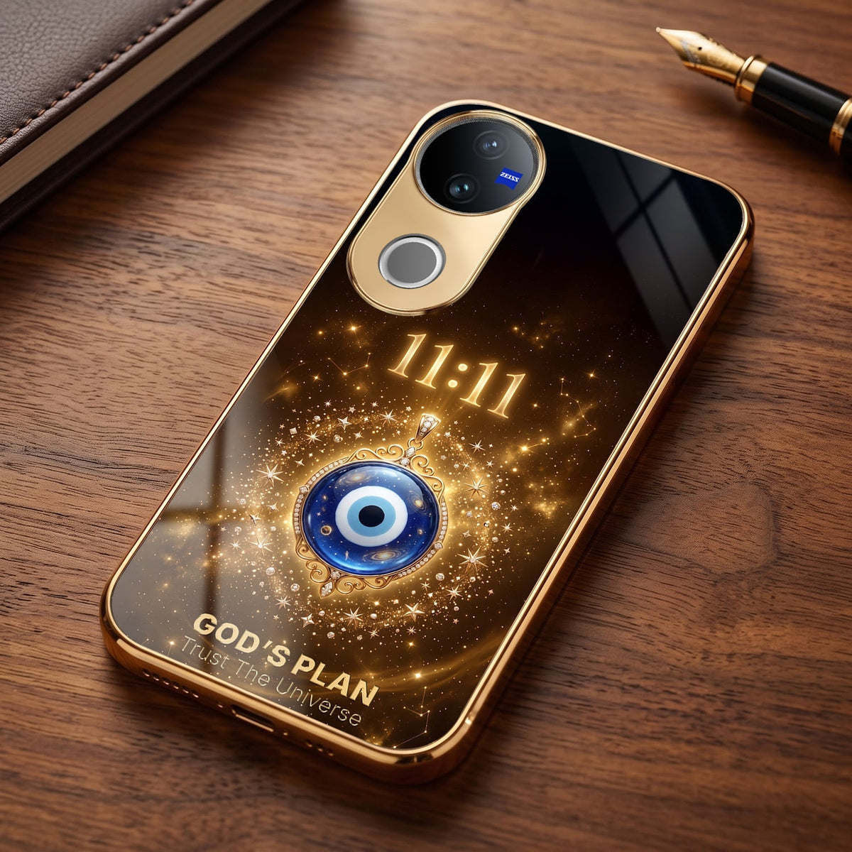 Vivo T4R 5G God’s Plan Evil Eye Gold Electroplated Glass Phone Back Case