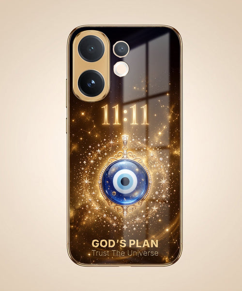 Vivo V60e 5G God’s Plan Evil Eye Gold Electroplated Glass Phone Back Case