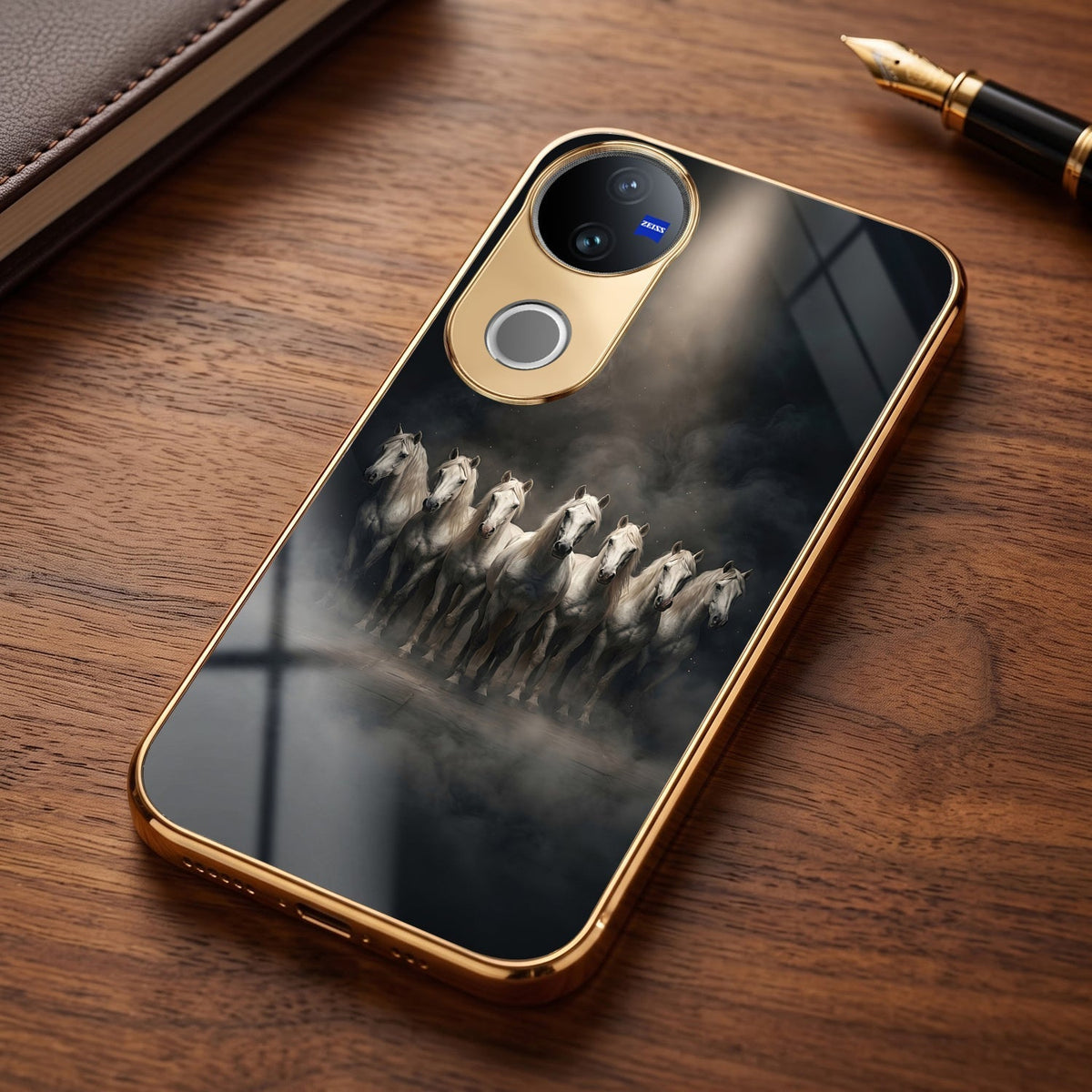Vivo T4R 5G Running Horses Gold Electroplated Glass Phone Back Case