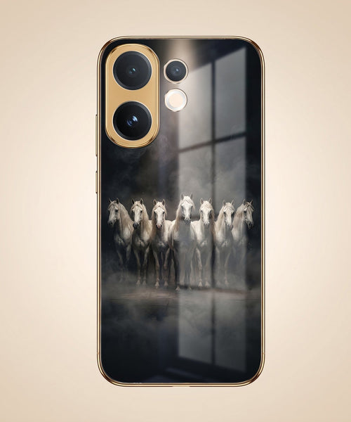 Vivo V60e 5G Running Horses Gold Electroplated Glass Phone Back Case