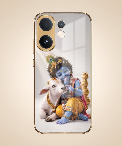 Vivo V60e 5G Bal Krishna Blessings Gold Electroplated Glass Phone Back Case