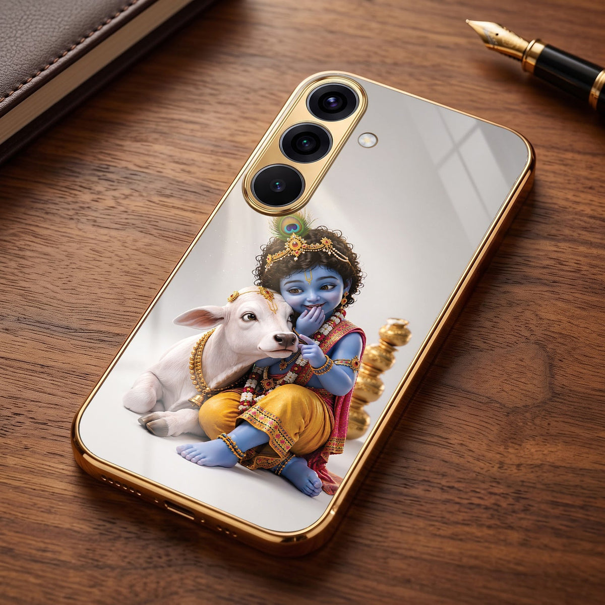 Samsung Galaxy S26 5G Bal Krishna Blessings Gold Electroplated Glass Phone Back Case