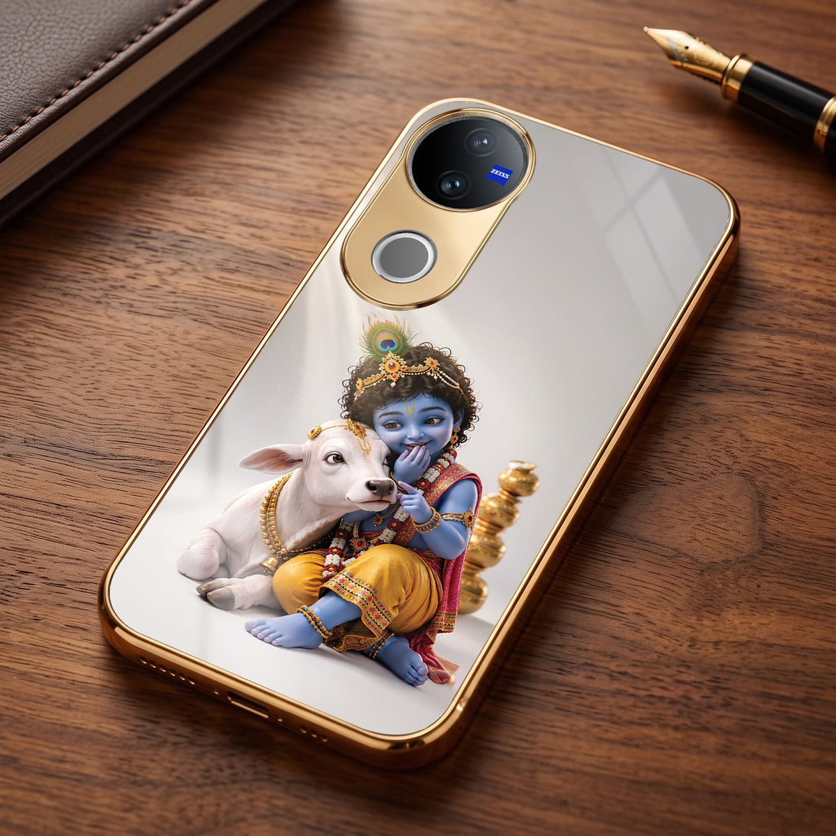 Vivo V50 5G Bal Krishna Blessings Gold Electroplated Glass Phone Back Case