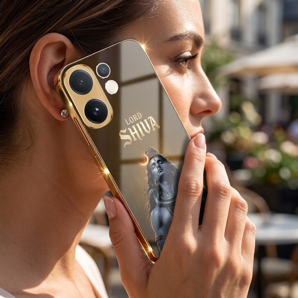 Vivo V60e 5G Lord Shiva Gold Electroplated Glass Phone Back Case