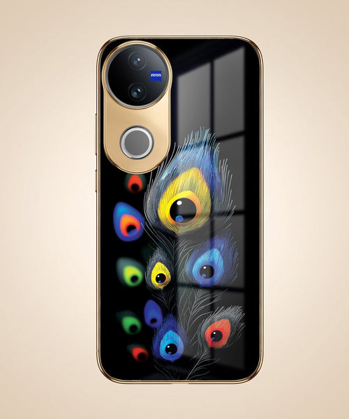 Vivo T4R 5G Multi-Feather Peacock Gold Electroplated Glass Phone Back Case