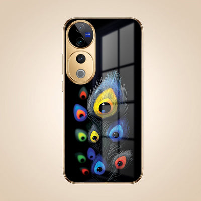 Vivo V40 Pro 5G Multi-Feather Peacock Gold Electroplated Glass Phone Back Case