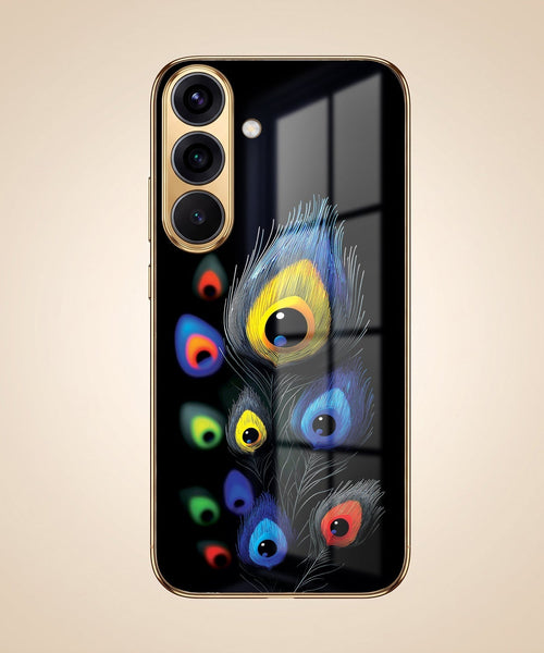 Samsung Galaxy S26 5G Multi-Feather Peacock Gold Electroplated Glass Phone Back Ca