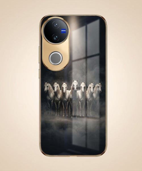 Vivo T4R 5G Running Horses Gold Electroplated Glass Phone Back Case