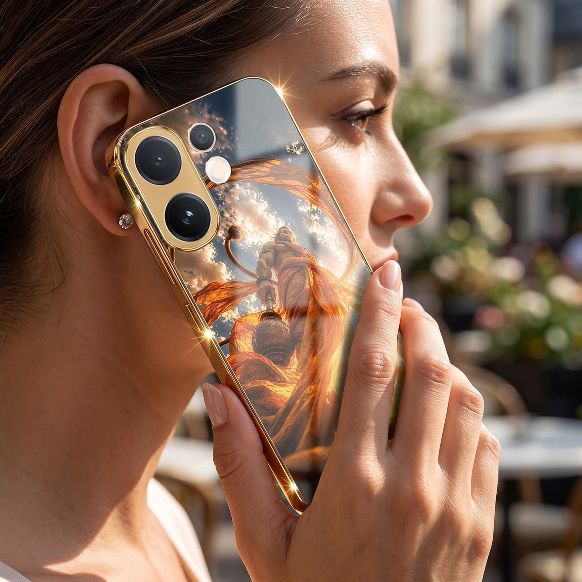 Vivo V60e 5G Divine Hanuman Gold Electroplated Glass Phone Back Case