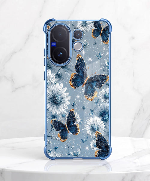 Vivo V60 5G Blue Butterfly Floral Airbags Printed Back Case