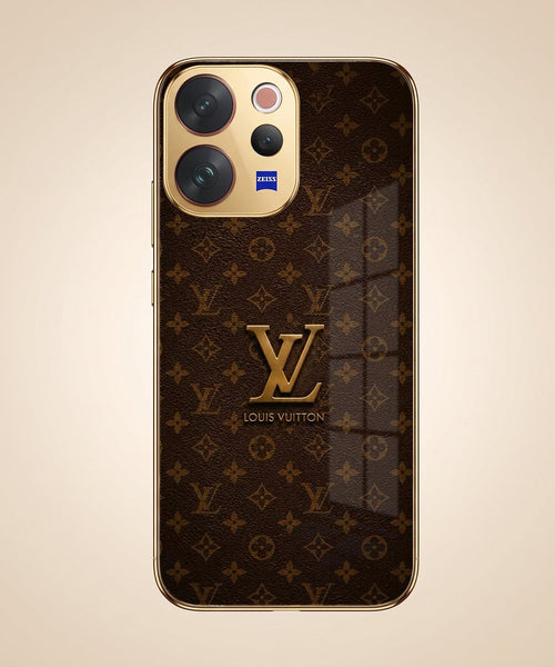 Vivo V70 5G LV Brown Monogram Gold Electroplated Glass Phone Back Case