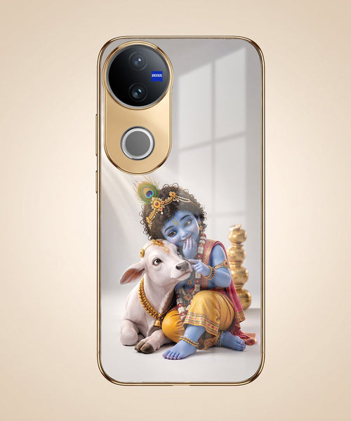 Vivo T4R 5G Bal Krishna Blessings Gold Electroplated Glass Phone Back Case