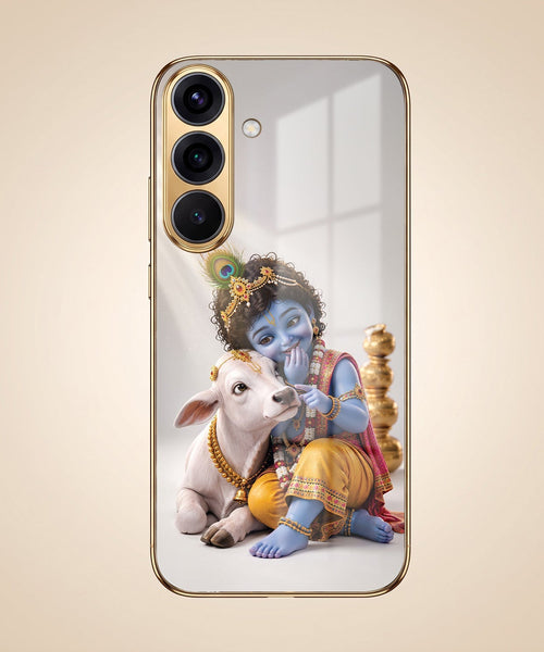 Samsung Galaxy S26 5G Bal Krishna Blessings Gold Electroplated Glass Phone Back Case