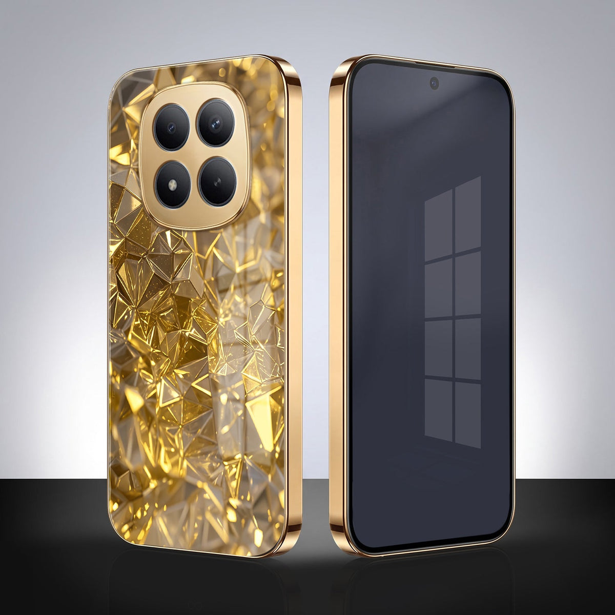 Redmi Note 15 Pro+ 5G Golden Diamond Shatter Gold Electroplated Glass Phone Back Case
