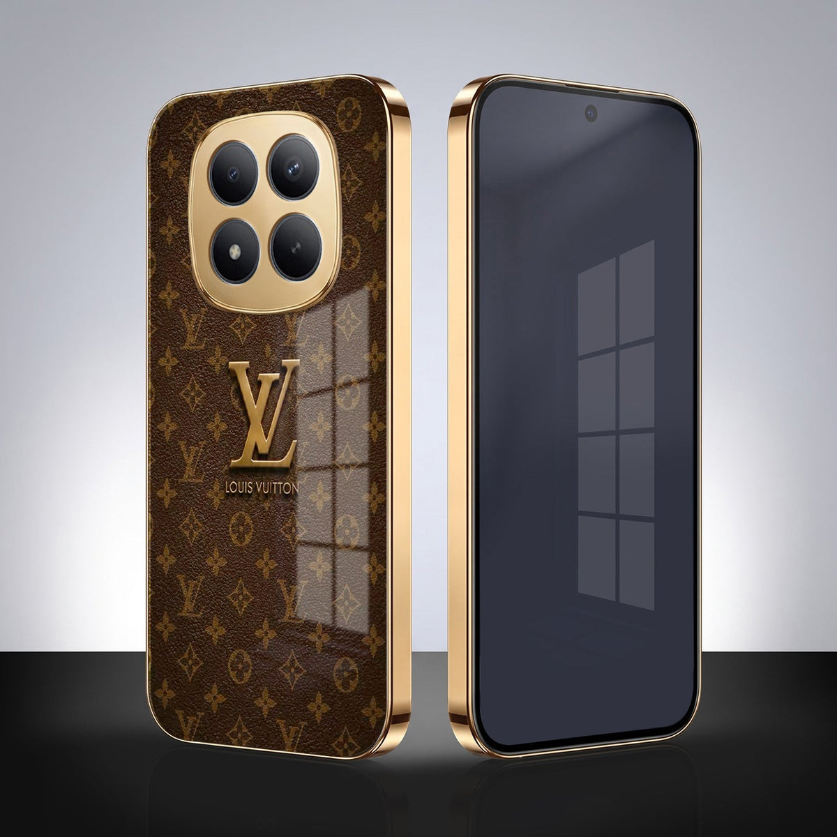 Redmi Note 15 Pro+ 5G LV Brown Monogram Gold Electroplated Glass Phone Back Case