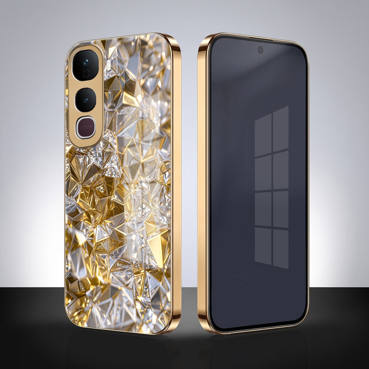 Vivo Y400 Pro 5G White Diamond Shatter Gold Electroplated Glass Phone Back Case