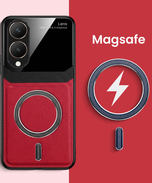 Vivo Y28 5G Premium Magsafe Magnetic Leather Lens Protective Case