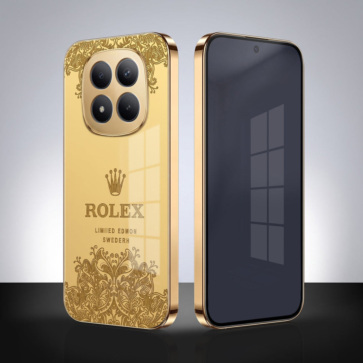 Redmi Note 15 Pro+ 5G Rolex Crown Gold Electroplated Glass Phone Back Case