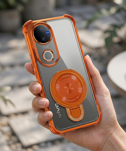Vivo V50 5G Invincible Bracket Ring Stand Airbag Cosmic Orange Case