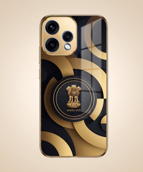Oppo Reno 15 5G Royal Emblem Gold Electroplated Glass Phone Back Case