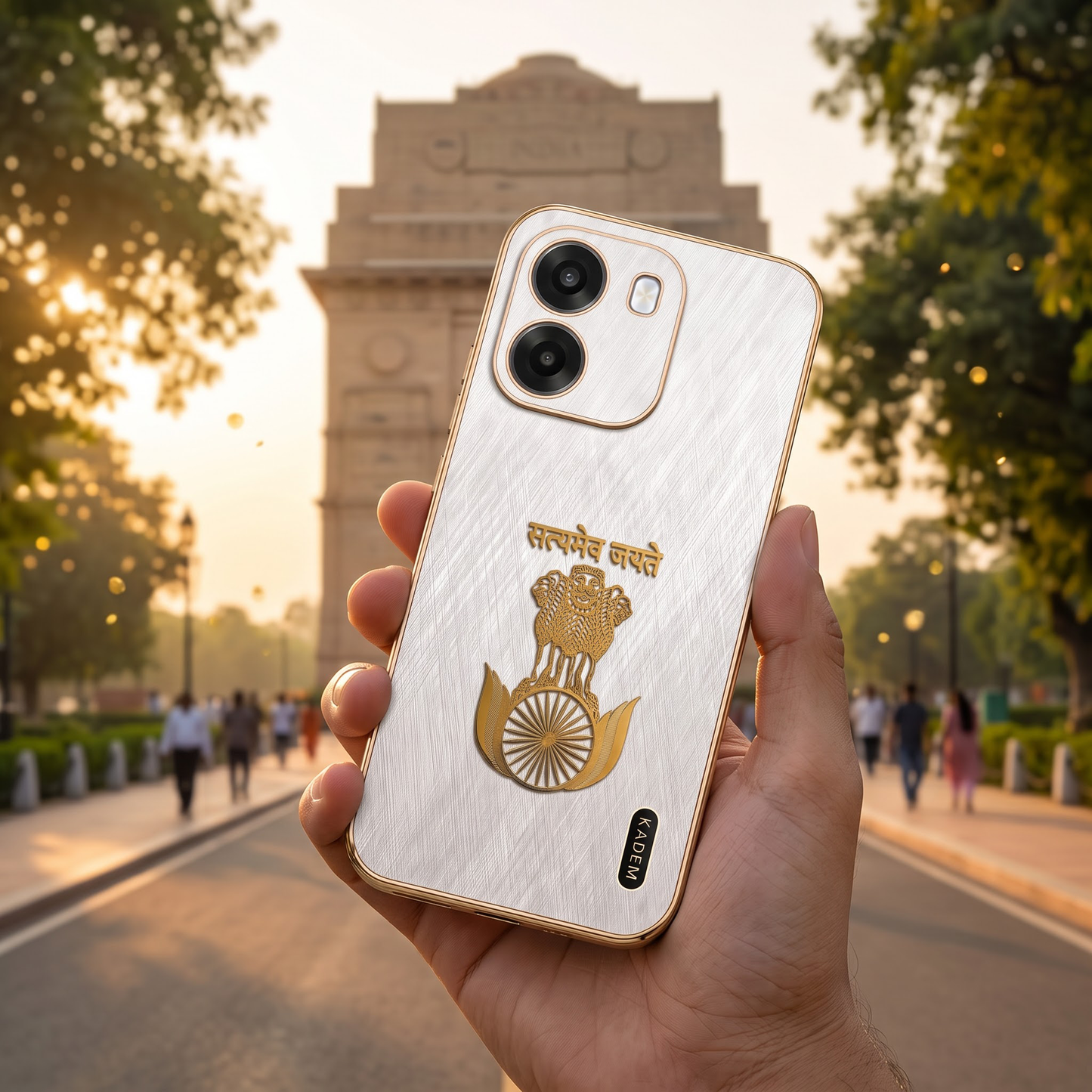 Oppo K14 5G Satyamev Jayate 3D Electroplated Frame Gold Thread Pattern Hard Back Case