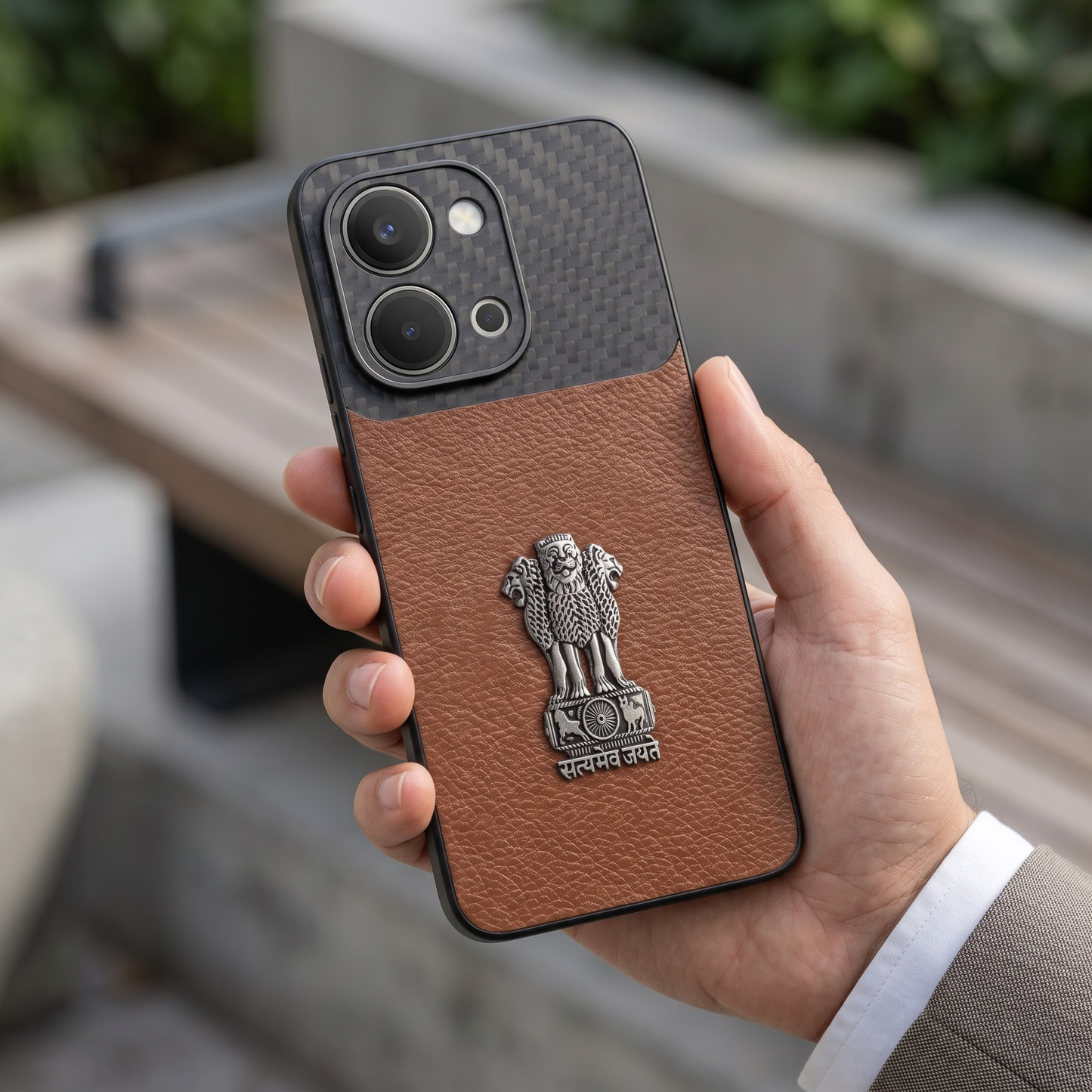 Vivo T5x 5G Satyamev Jayate Carbon Fiber Leather Hybrid Phone Case