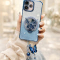 Oppo A5 Pro 5G Shockproof Shimmer Butterfly Stand Case with Charm Strap