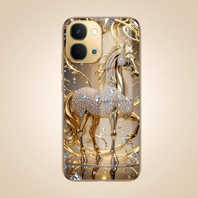 Vivo Y51 Pro 5G Luxury Horse Texture Gold Electroplated Glass Phone Back Case