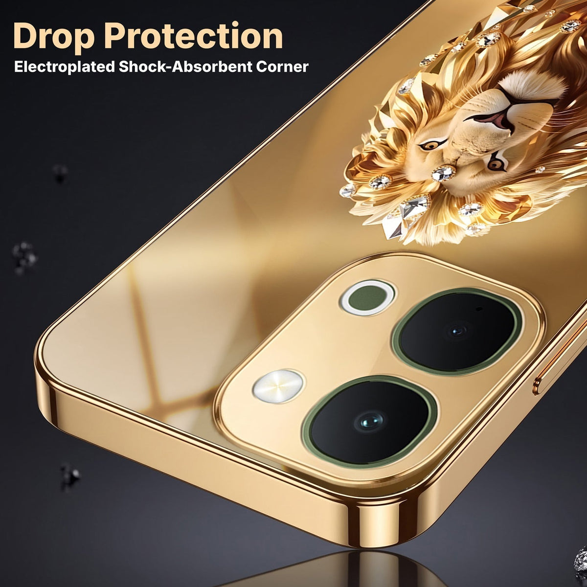 Vivo Y51 Pro 5G Luxury Lion Gold Electroplated Glass Phone Back Case