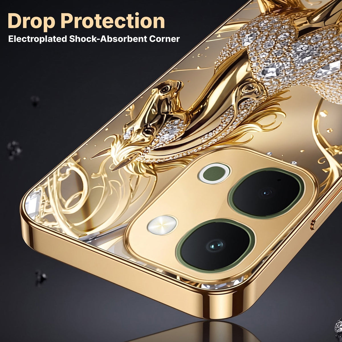 Vivo Y51 Pro 5G Luxury Horse Texture Gold Electroplated Glass Phone Back Case