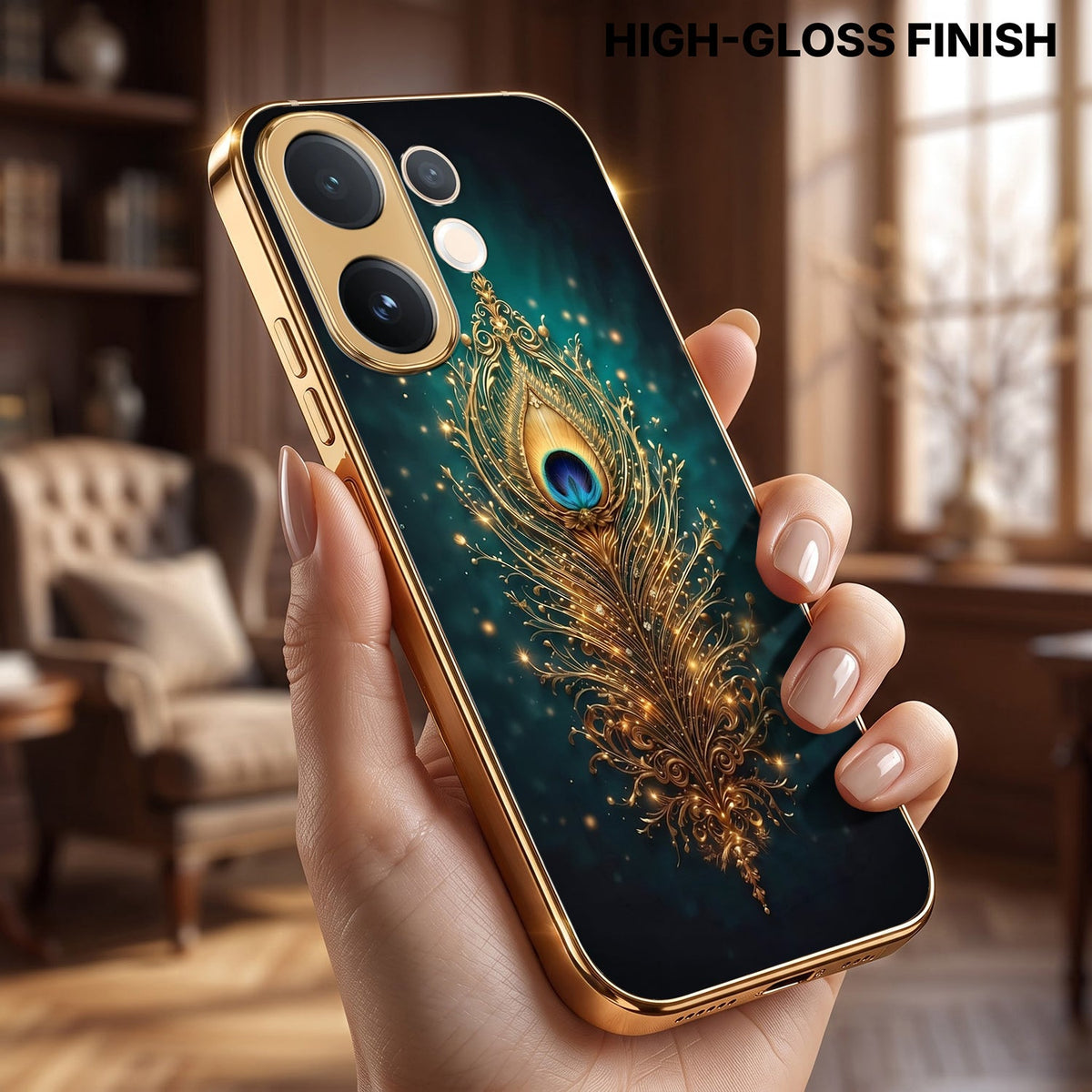 Vivo T4 Pro 5G Golden Peacock Feather Gold Electroplated Glass Phone Back Case