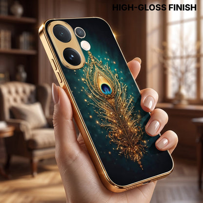 Vivo T4 Pro 5G Golden Peacock Feather Gold Electroplated Glass Phone Back Case