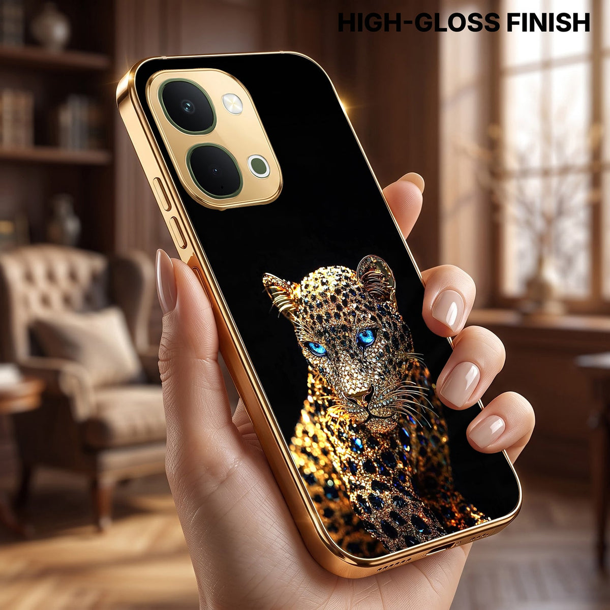 Vivo Y51 Pro 5G Panther Gold Electroplated Glass Phone Back Case