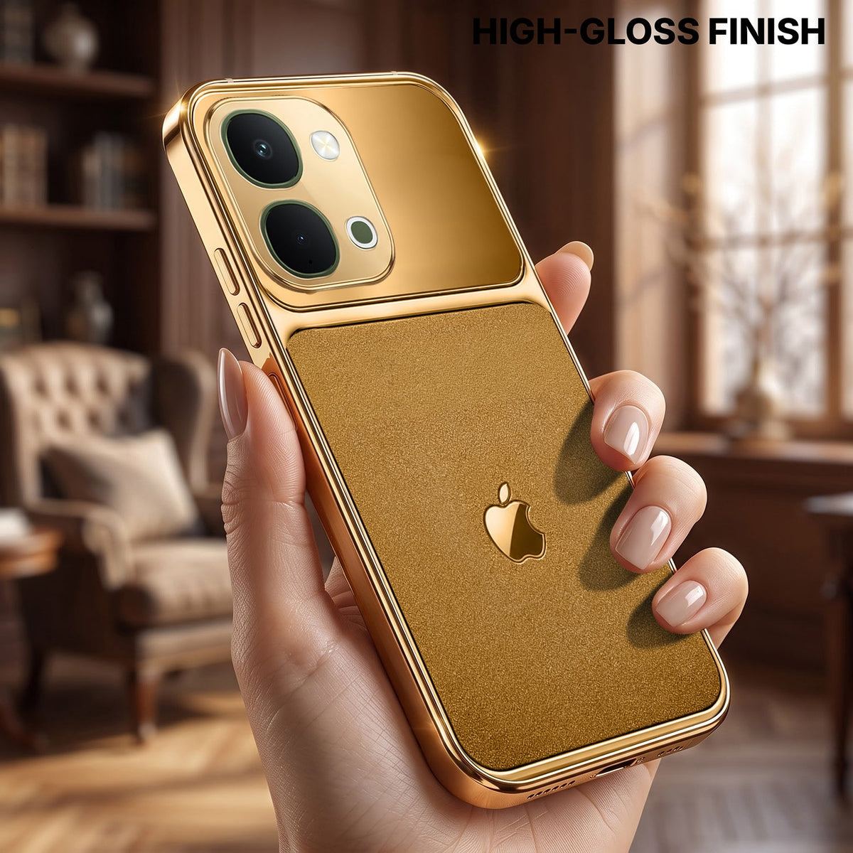 Vivo T5x 5G Royal Touch Apple Gold Electroplated Glass Phone Back Case