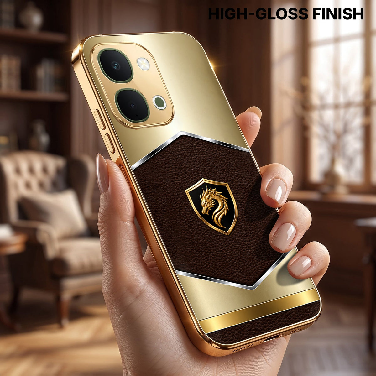 Vivo Y51 Pro 5G Dragon Crest Gold Electroplated Glass Phone Back Case