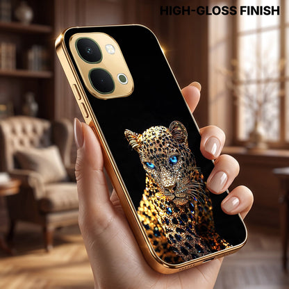 Vivo T5x 5G Panther Gold Electroplated Glass Phone Back Case