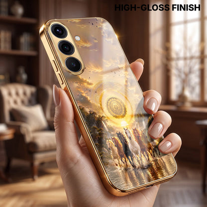 Samsung Galaxy A36 5G Celestial Seven Horses Gold Electroplated Glass Phone Back Case