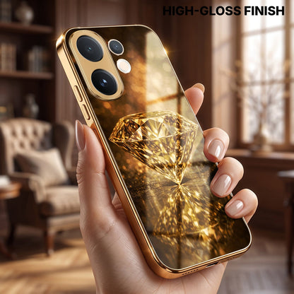 Vivo V60 5G Golden Diamond Gold Electroplated Glass Phone Back Case