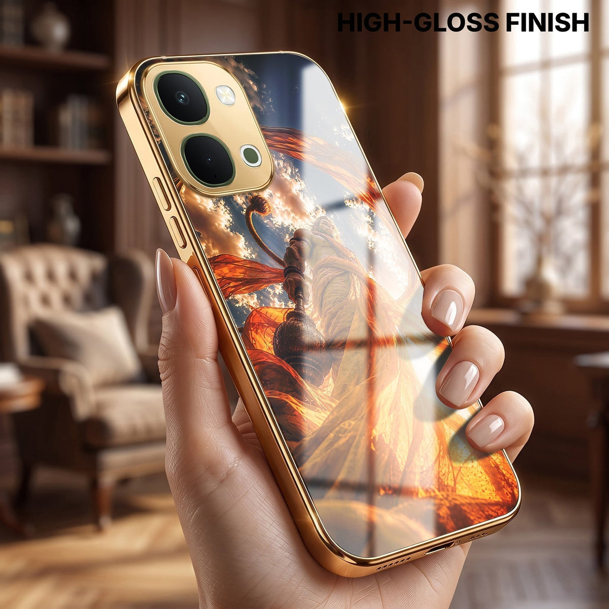 Vivo Y51 Pro 5G Divine Hanuman Gold Electroplated Glass Phone Back Case