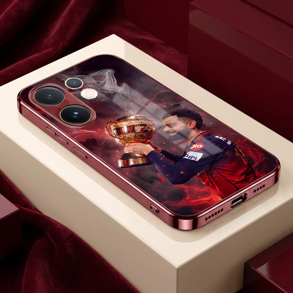 Vivo V60 5G Virat Kohli Burgundy Electroplated Glass Back Case