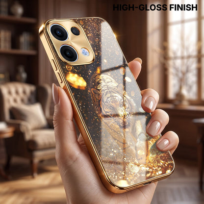 Oppo Reno 13 5G Luxury Tiger Gold Electroplated Glass Phone Back Case